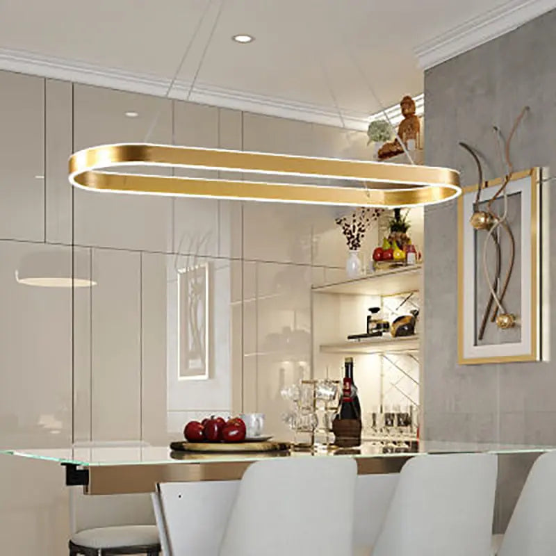 Modern Minimalist Light Luxury Oval Aluminum LED Chandelier BulbSquare