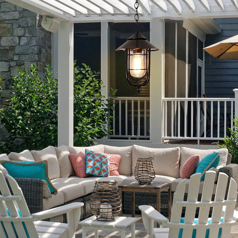 Industrial Vintage Aluminum Cage Glass 1-light Outdoor Waterproof Pendant Light BulbSquare