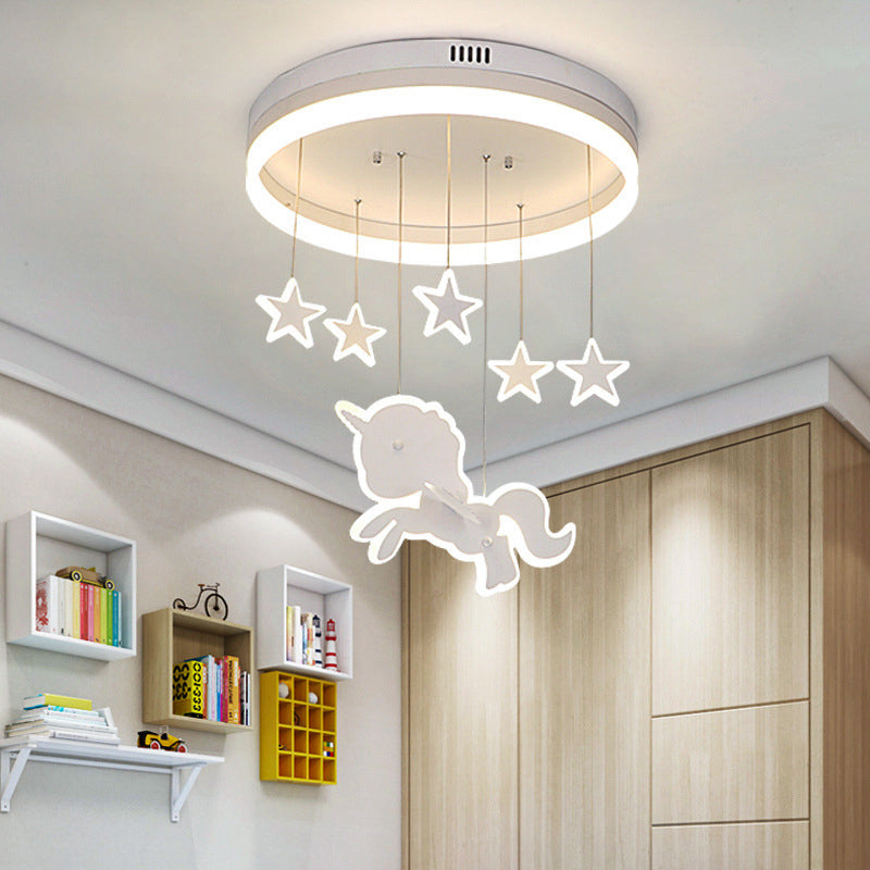 Lumendat Contemporary Nordic Kids Iron Acrylic Round Unicorn Star LED Flush Mount Ceiling Light For Bedroom Lumendat