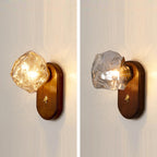 Traditional Japanese Oval Ice Cube Shape Solid Wood Glass 1-Light Wall Sconce Lamp For Bedroom Lumendat