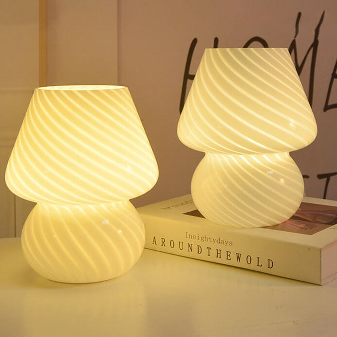 Modern Minimalist Striped Mushroom Glass 1-Light Table Lamp Lumendat