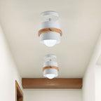 Contemporary Nordic Round Cylinder Iron Solid Wood 1-Light Semi-Flush Mount Ceiling Light For Hallway Lumendat