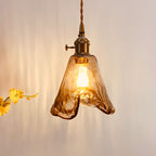 Traditional Vintage Amber Square Glass Brass 1-light Pendant Light for Living Room BulbSquare