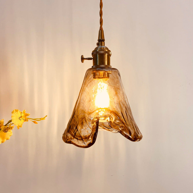 Traditional Vintage Amber Square Glass Brass 1-light Pendant Light for Living Room BulbSquare
