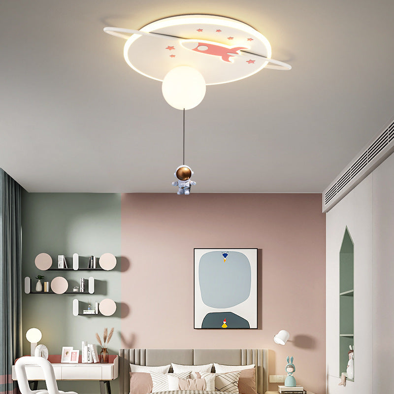 Lumendat Contemporary Creative Iron Acrylic Rocket Astronaut LED Kids Flush Mount Ceiling Light For Bedroom Lumendat