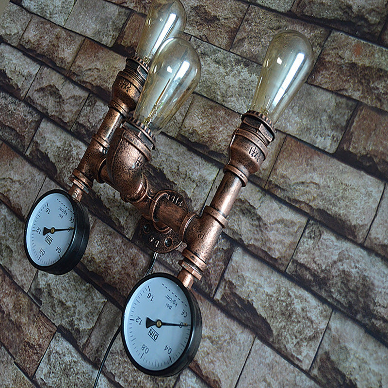 Traditional Vintage Iron Pipe Water Meter 3-Light Wall Sconce Lamp For Living Room Lumendat