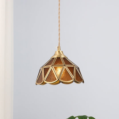 Japanese Vintage Water Pattern Glass Cone 1-light Pendant Light