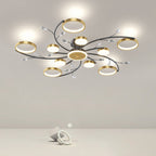 Modern Luxury Branch Round Metal Iron Acrylic Crystal Silicone LED Semi-flush Mount Ceiling Light for Living Room