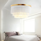 Contemporary Scandinavian Tassel Round Silk Polyester Iron 1-light Pendant Light for Bedroom BulbSquare