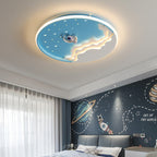 Lumendat Contemporary Creative Kids Round Cloud Astronaut Iron LED Flush Mount Ceiling Light For Bedroom Lumendat
