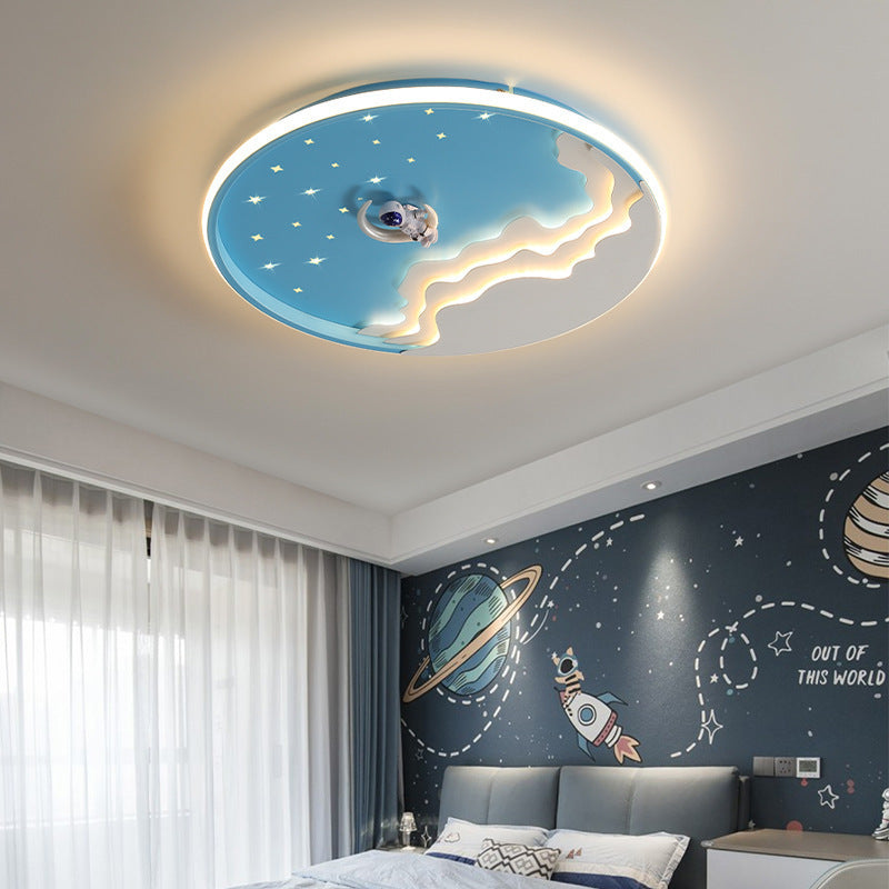 Lumendat Contemporary Creative Kids Round Cloud Astronaut Iron LED Flush Mount Ceiling Light For Bedroom Lumendat
