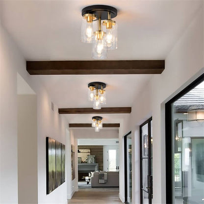 Industrial Glass Spherical / Long Barrel Design 3-light Semi-flush Mount Light