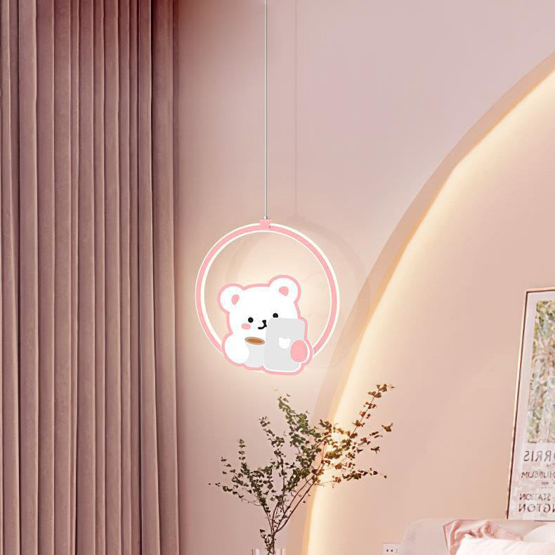 Lumendat Modern Simplicity Kids Aluminum Iron Acrylic Circle Bear Cow LED Pendant Light For Bedside Lumendat