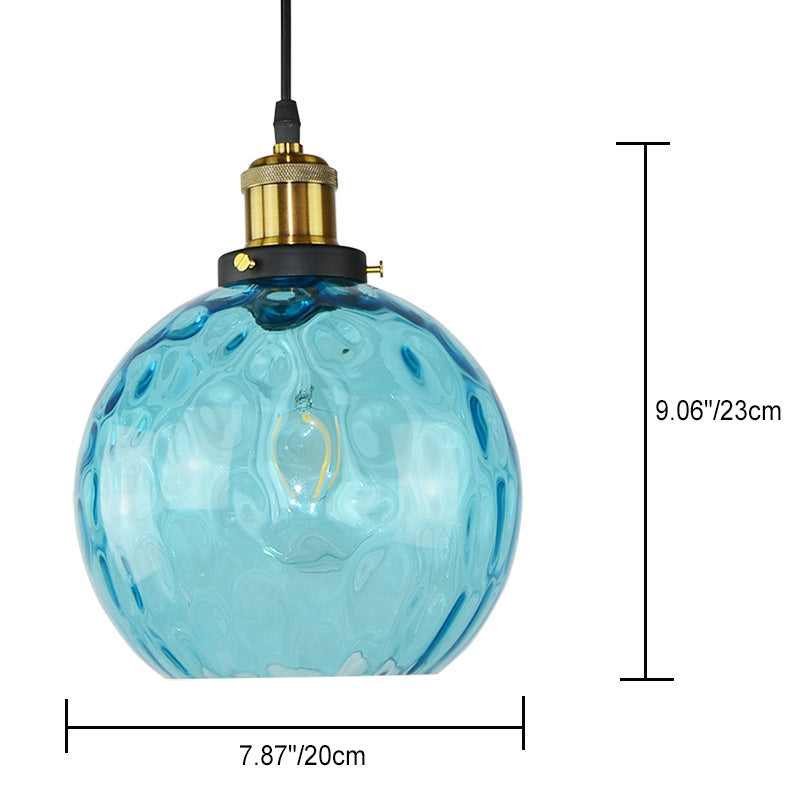 Contemporary Coastal Orb Aqua Glass 1-light Pendant Light for Bedroom BulbSquare