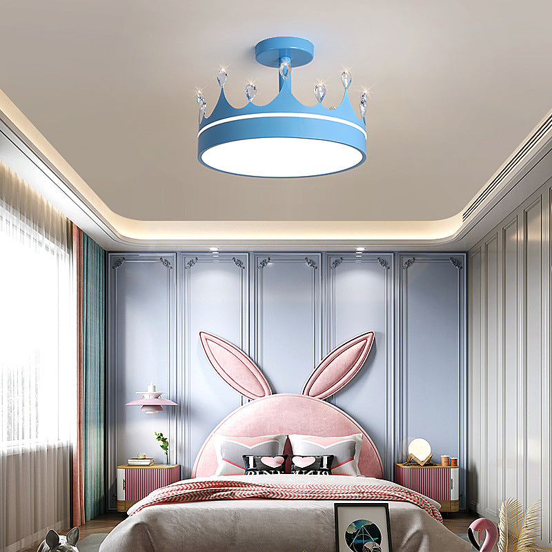 Cartoon Creative Crown LED Kids Semi-flush Mount Ceiling Light