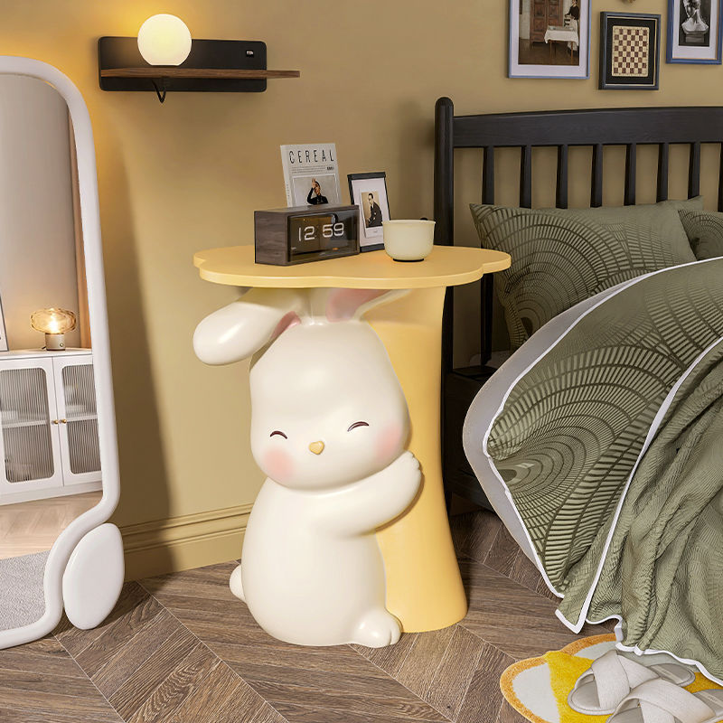 Lumendat Contemporary Creative Kids Flower Rabbit Resin Wood End Table 1-Tray For Bedroom Lumendat