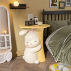 Lumendat Contemporary Creative Kids Flower Rabbit Resin Wood End Table 1-Tray For Bedroom Lumendat