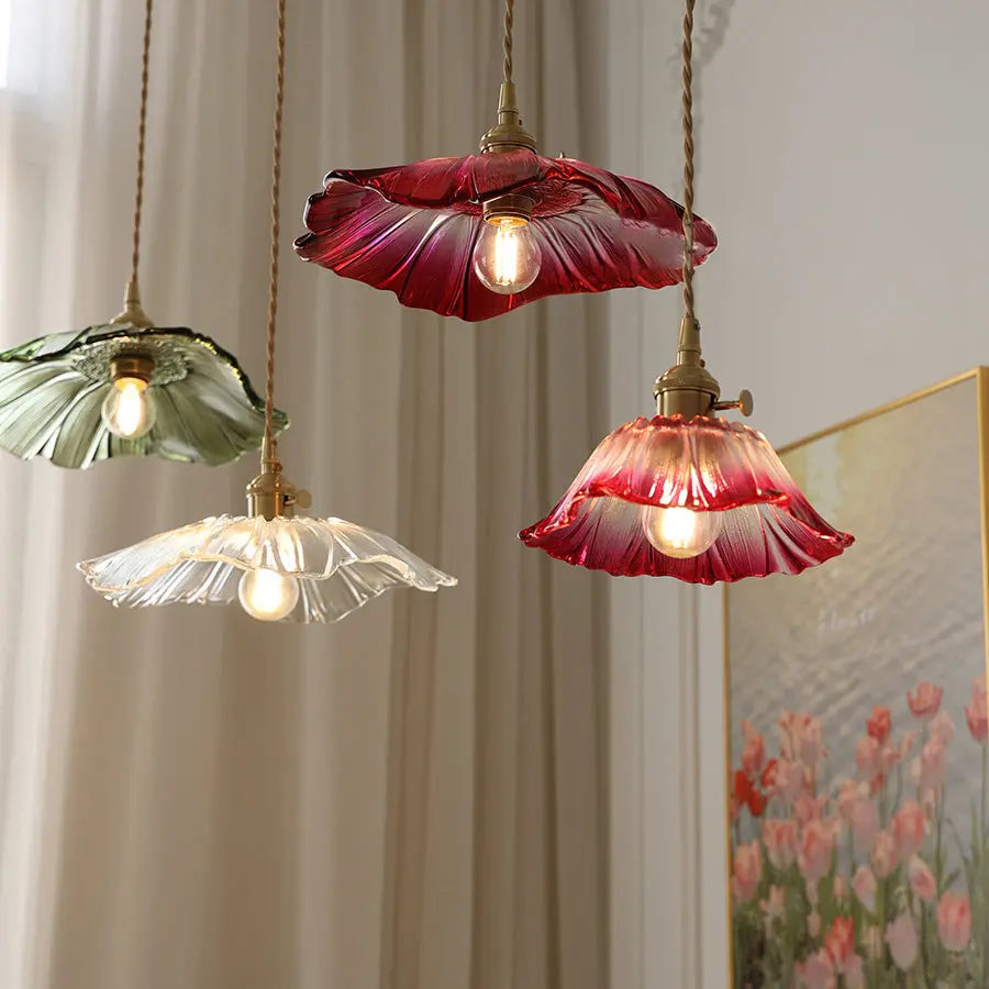 Modern Art Deco Sunflower Copper Glass 1-light Pendant Light for Living Room Lumendat
