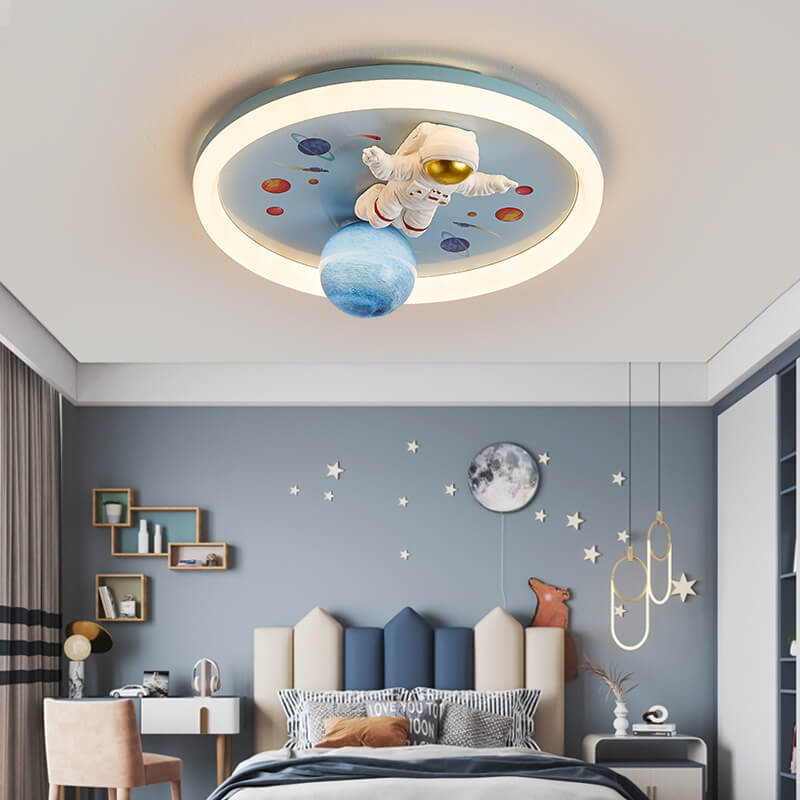 Lumendat Childlike Cartoon Resin Astronaut Round Acrylic LED Flush Mount Ceiling Light Lumendat