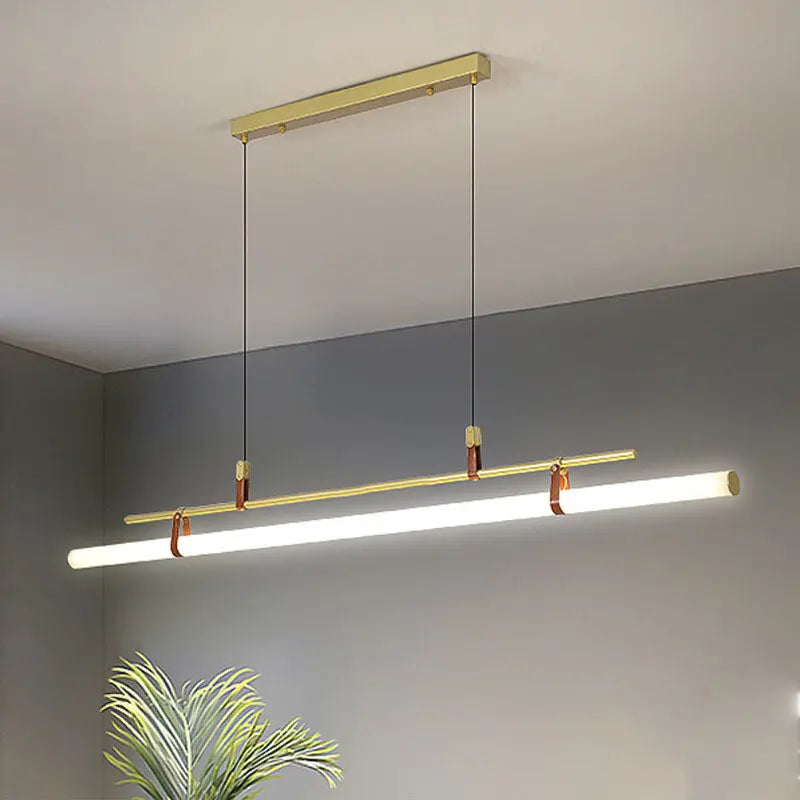 Nordic Minimalist Long Strip Leather LED Island Light Chandelier Lumendat