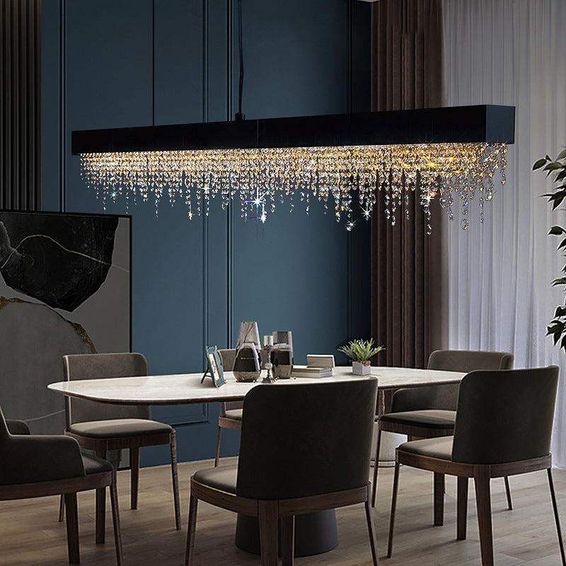 Contemporary Luxury Rectangular Stainless Steel Crystal LED Chandelier for Dining Room BulbSquare