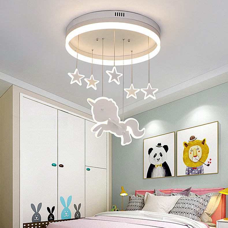 Lumendat Contemporary Nordic Kids Iron Acrylic Round Unicorn Star LED Flush Mount Ceiling Light For Bedroom Lumendat