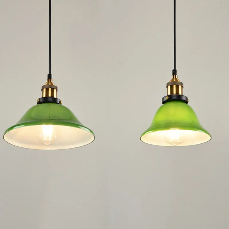 Contemporary Retro Emerald Green Flared Glass Shade 1-light Pendant Light for Dining Room BulbSquare
