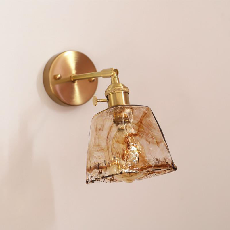 Modern Minimalist Eclectic Amber Glass Brass Iron Geometric 1-Light Wall Sconce Lamp For Living Room Lumendat