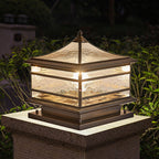 European Outdoor Brass Glass Square 1/2 Light Waterproof Pillar Landscape Light Lumendat