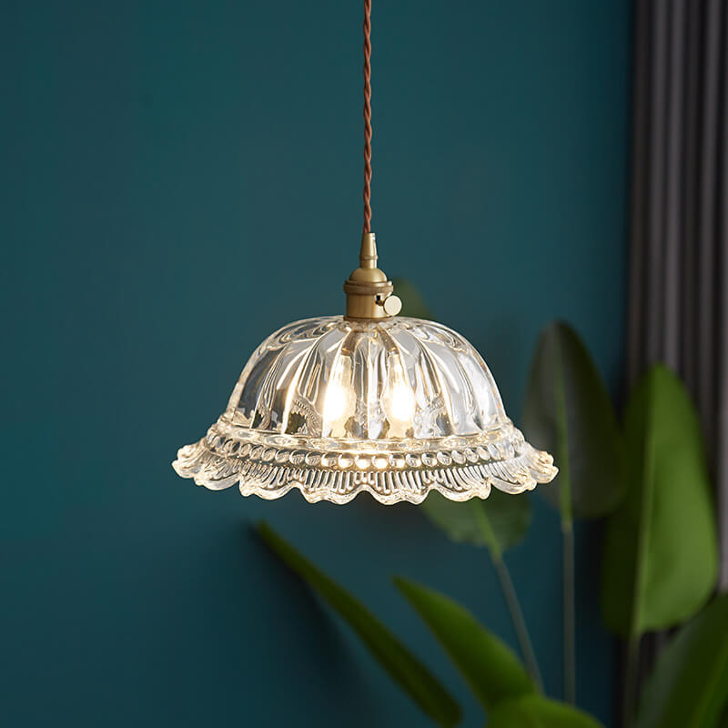 Contemporary Nordic Floral Glass Brass 1-Light Pendant Light For Living Room & Bedroom
