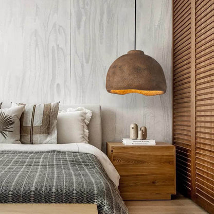 Contemporary Nordic Rough Rock Texture Semicircular 1-light Pendant Light for Dining Room