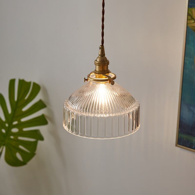 Contemporary Scandinavian Round Striped Glass Brass 1-light Pendant Light for Living Room LiteLiv