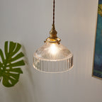 Contemporary Scandinavian Round Striped Glass Brass 1-light Pendant Light for Living Room LiteLiv
