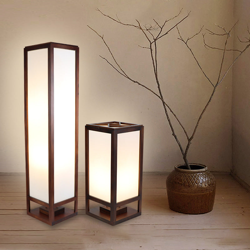 Traditional Chinese Rectangular Parchment Wood 1-Light Standing Floor Lamp For Entertainment Rooms Lumendat