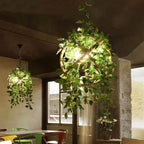 Industrial Vintage Simulation of Greenery Cherry Blossoms Iron Hemp Rope 3-light Chandelier Lumendat