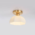Japanese Vintage Brass Glass Dome 1-light Semi-flush Mount Ceiling Light BulbSquare