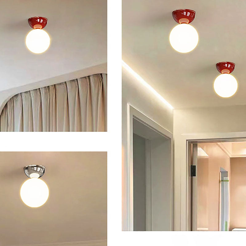 Contemporary Scandinavian Iron Spherical Glass Shade 1-Light Semi-Flush Mount Ceiling Light For Hallway Lumendat