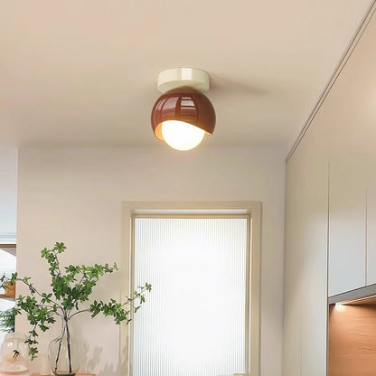 Contemporary French Cream Iron Glass Spherical Ball 1-light Semi-flush Mount Ceiling Light for Hallway