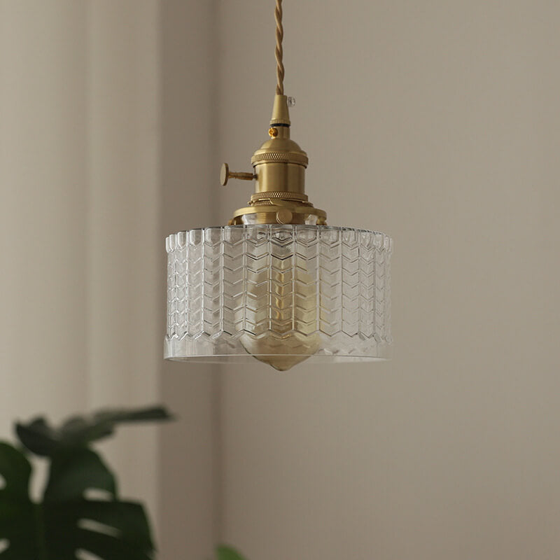 Nordic Vintage Clear Round Drum Copper 1-light Pendant Light BulbSquare