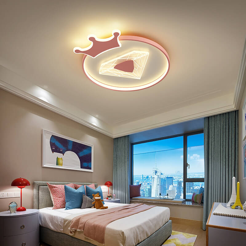Lumendat Creative Simplicity Round Crown Diamond Acrylic Shade LED Kids Flush Mount Ceiling Light Lumendat