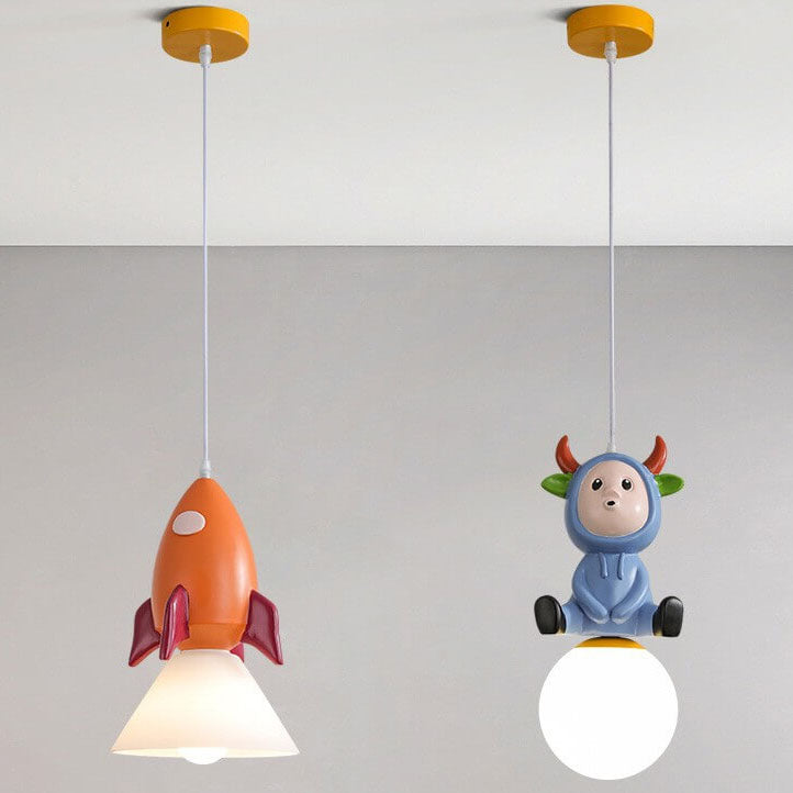 Lumendat Nordic Cartoon Resin Rocket Snowman 1-Light Kids Pendant Light Lumendat