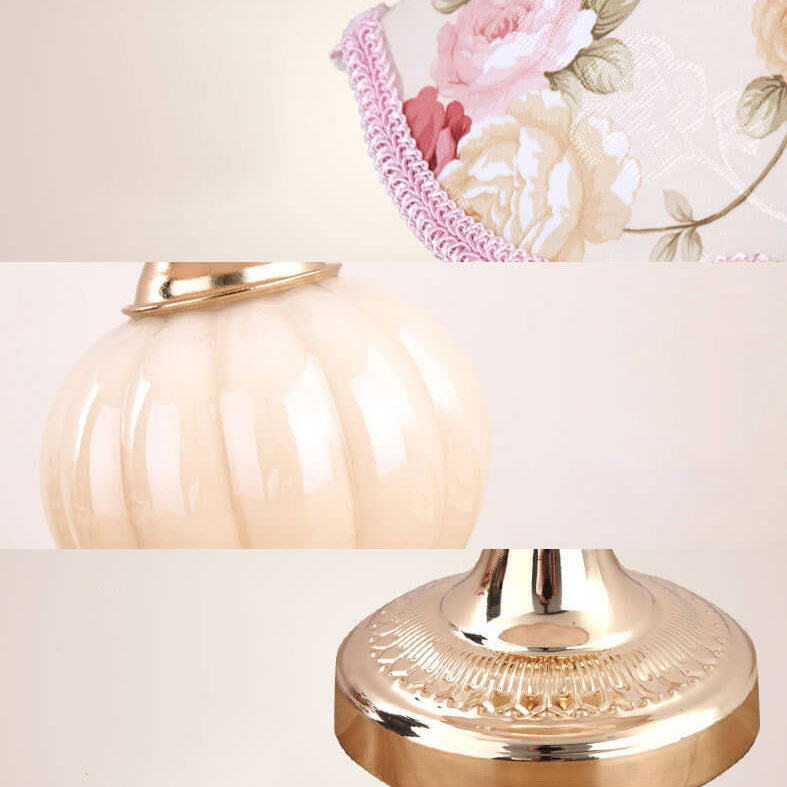 Nordic Vintage Floral Glass Fabric 1-Light Table Lamp Lumendat