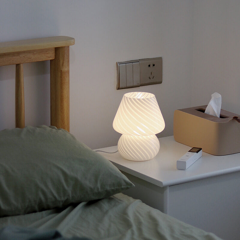 Modern Minimalist Striped Mushroom Glass 1-Light Table Lamp Lumendat