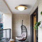 Modern Minimalist Cylinder Oval Dish Yellow Travertine 1-light Semi-flush Mount Ceiling Light for Living Room