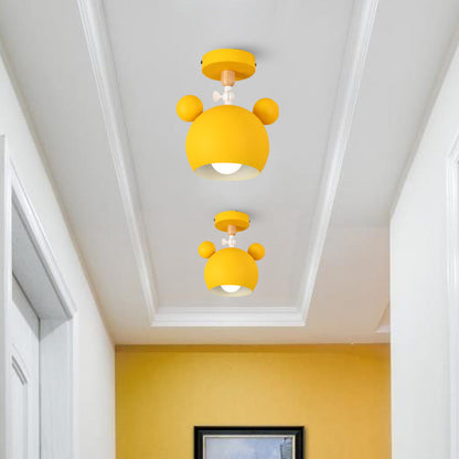 Contemporary Scandinavian Macaron Round Iron Rotatable 1-light Semi-flush Mount Ceiling Light for Living Room