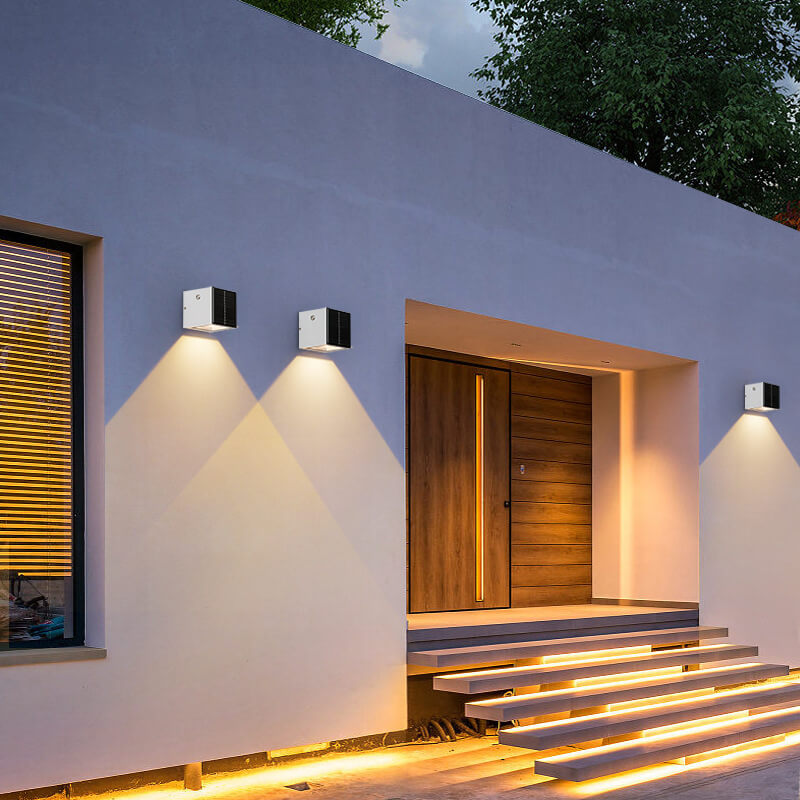 Modern Solar Black Rectangular Die-Cast Aluminum Solar LED Outdoor Wall Light Lumendat