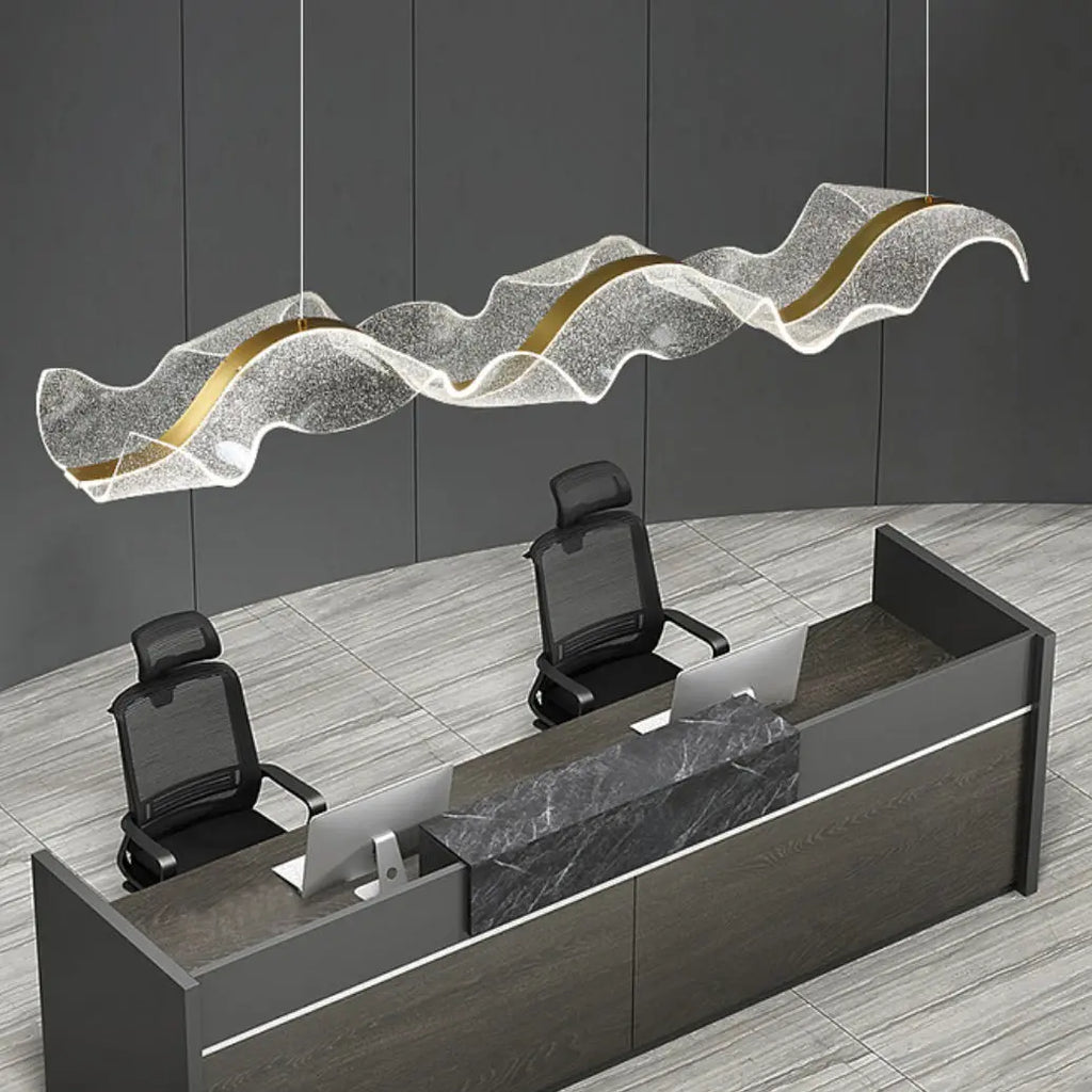 Contemporary Creative Rectangle Wave Ribbon Metal Acrylic LED Island Light Chandelier for Dining Room BulbSquare