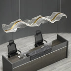 Contemporary Creative Rectangle Wave Ribbon Metal Acrylic LED Island Light Chandelier for Dining Room BulbSquare