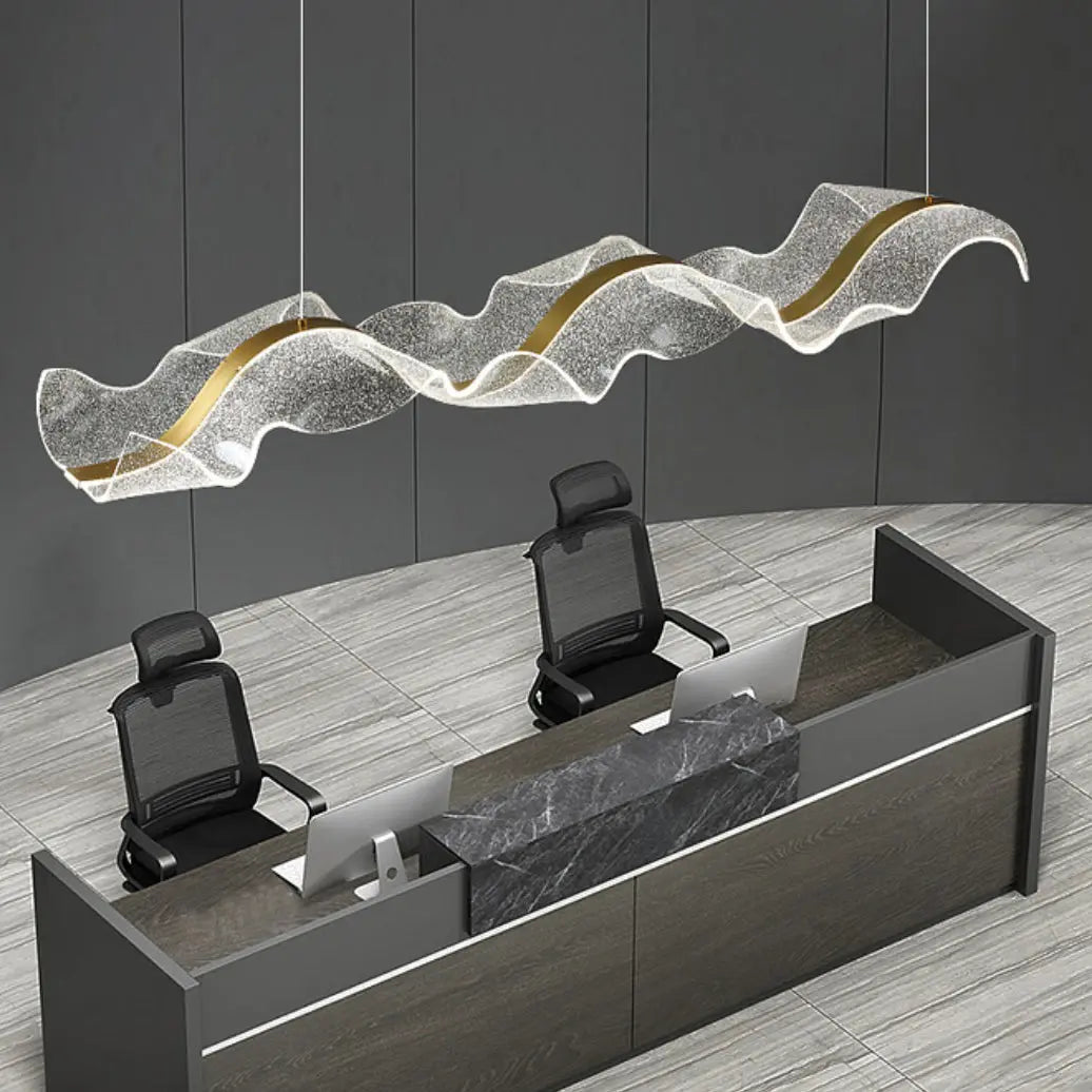 Contemporary Creative Rectangle Wave Ribbon Metal Acrylic LED Island Light Chandelier for Dining Room BulbSquare