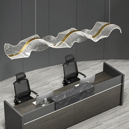 Contemporary Creative Rectangle Wave Ribbon Metal Acrylic LED Island Light Chandelier for Dining Room